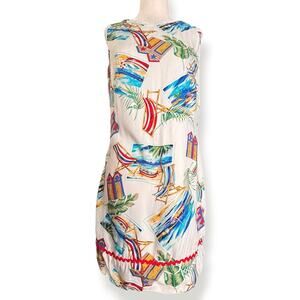 Vintage Caribbean Joe Beach Print Sleeveless Dress Petite Medium Beachy Resort